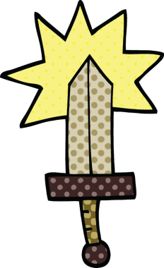 Bir insan tarafından çizilmiş çizgi roman tarzı bir kılıç.