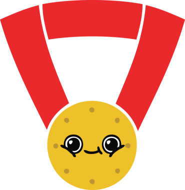 Bir insan tarafından çizilmiş altın madalyanın düz renkli retro karikatürü