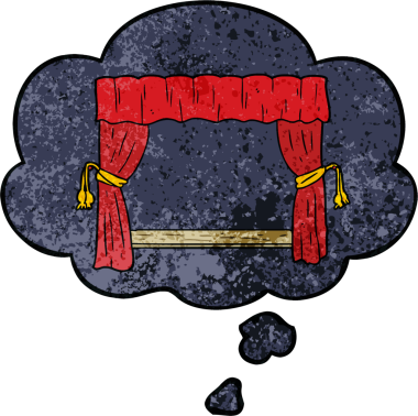 bir insan tarafından çizilmiş grunge doku tarzında düşünce baloncuğu ile çizgi film perdeleri