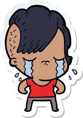 Bir insan tarafından çizilmiş, ağlayan bir kızın çıkartması.