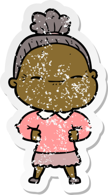 Bir insan tarafından çizilmiş barışçıl yaşlı bir kadının sıkıntılı çıkartması.