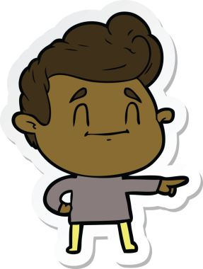 Bir insan tarafından çizilmiş mutlu bir çizgi film karakterinin çıkartması.