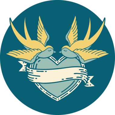 Kırlangıçların ikonik dövme şekli ve bir insan tarafından çizilmiş bir kalp.