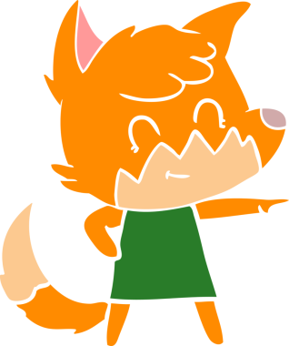 Bir insan tarafından çizilmiş düz renkli çizgi film dost tilkisi.