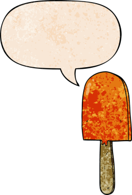 bir insan tarafından çizilmiş retro desenli konuşma baloncuklu çizgi film lolipopu.