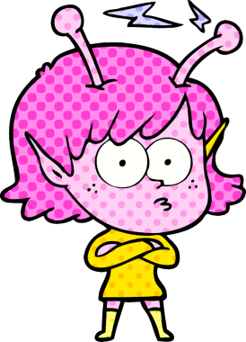 Bir insan tarafından çizilmiş uzaylı kız.