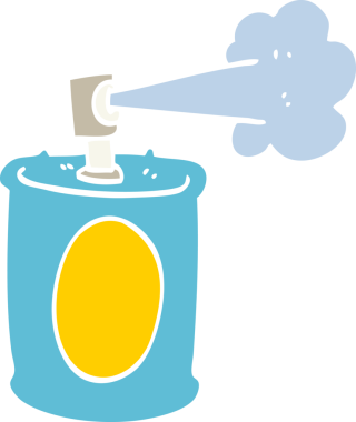 Bir insan tarafından çizilmiş düz renk çizim sprey boya kutusu.