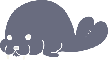 Sevimli düz renkli karikatür bir insan tarafından çizilmiş mors.