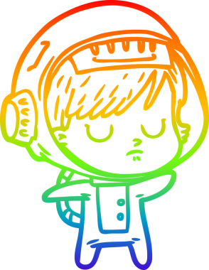 Gökkuşağı gradyan çizgi çizimi bir insan tarafından çizilmiş astronot bir kadın.