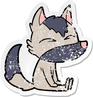 Bir insan tarafından çizilmiş bir kurt çizgi filminin hüzünlü çıkartması.