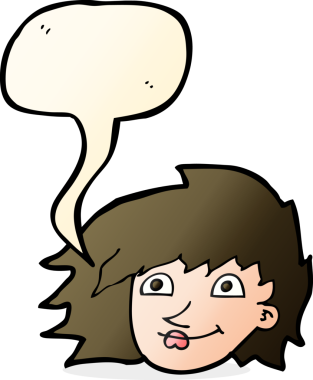 Bir insan tarafından çizilmiş konuşma baloncuğu olan bir kadın yüzü.