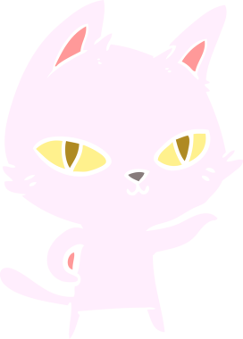 Bir insan tarafından çizilmiş düz renkli çizgi film kedisi.