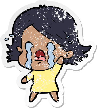 Bir insan tarafından çizilmiş ağlayan karikatürlü bir kadının sıkıntılı çıkartması.