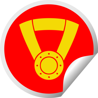 Bir insan tarafından çizilmiş altın madalyanın dairesel kabuk soyma etiketi.