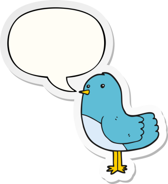 Bir insan tarafından çizilmiş baloncuk çıkartmalı çizgi film kuşu.