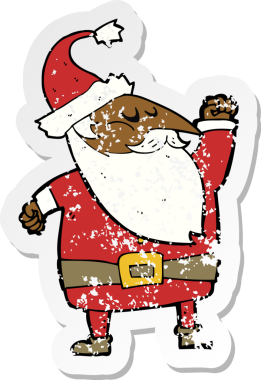 Bir insan tarafından çizilmiş havayı yumruklayan bir Noel Baba çizgi filminin gerilimli retro çıkartması.