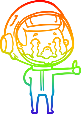 Gökkuşağı gradyan çizgi çizimi bir insan tarafından çizilmiş ağlayan astronot