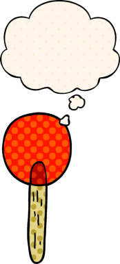 Çizgi roman tarzında bir insan tarafından çizilmiş düşünce balonlu şeker lolipopu.