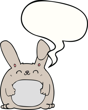 Bir insan tarafından çizilmiş konuşma balonlu çizgi film tavşanı.
