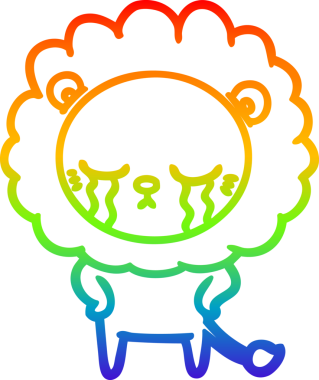 Gökkuşağı gradyan çizgisi bir insan tarafından çizilmiş ağlayan bir aslanın çizimi