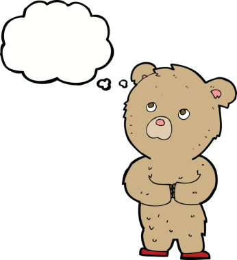 Bir insan tarafından çizilmiş düşünce balonlu oyuncak ayı.