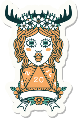 Bir insan tarafından çizilmiş 20 rulo doğal bir Druid çıkartması.