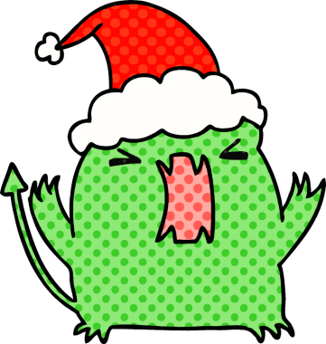 Bir insan tarafından çizilmiş Kawaii şeytanının el çizimi Noel karikatürü.