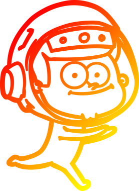 Bir insan tarafından çizilmiş mutlu bir astronot çizgi filminin sıcak gradyan çizimi