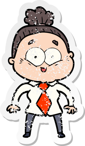 Bir insan tarafından çizilmiş mutlu, yaşlı bir kadının sıkıntılı çıkartması.