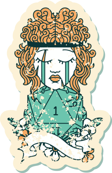 Retro Dövme Tarzı Ağlayan İnsan Barbar Bir D20 rulo ile bir insan tarafından çizilmiş