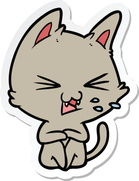 Bir insan tarafından çizilmiş çizgi film kedisinin çıkartması.