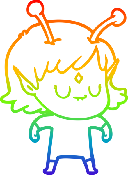 Gökkuşağı gradyan çizgisi bir insan tarafından çizilmiş uzaylı bir kızın çizimi