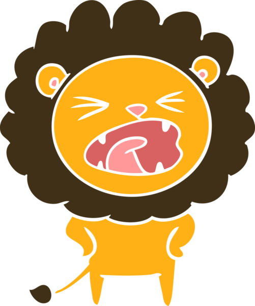 Bir insan tarafından çizilmiş düz renkli çizgi film aslanı