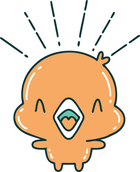 Bir insan tarafından çizilmiş geleneksel dövme stili şarkı söyleyen bir pilicin resmi.