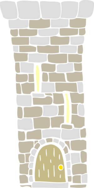 Bir insan tarafından çizilmiş eski kale kulesinin düz renk çizimi