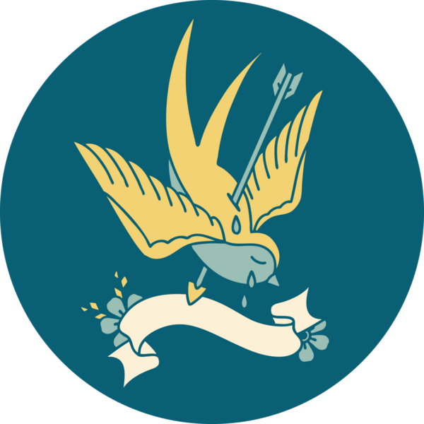 Bir kırlangıç sancağıyla bir insan tarafından çizilmiş dövme stili simgesi