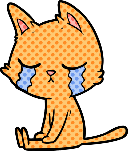 Bir insan tarafından çizilmiş ağlayan çizgi film kedisi.