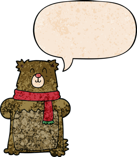 Bir insan tarafından çizilmiş eski moda konuşma baloncuğu olan çizgi film ayısı.