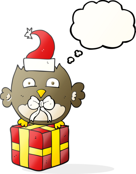 Bir insan tarafından çizilmiş serbest çizim balon karikatür noel baykuşu