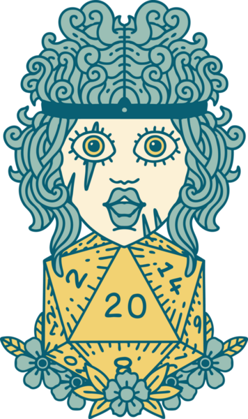 Retro Dövme Tarzı İnsan Barbarlığı Bir insan tarafından çizilmiş 20 zar ile