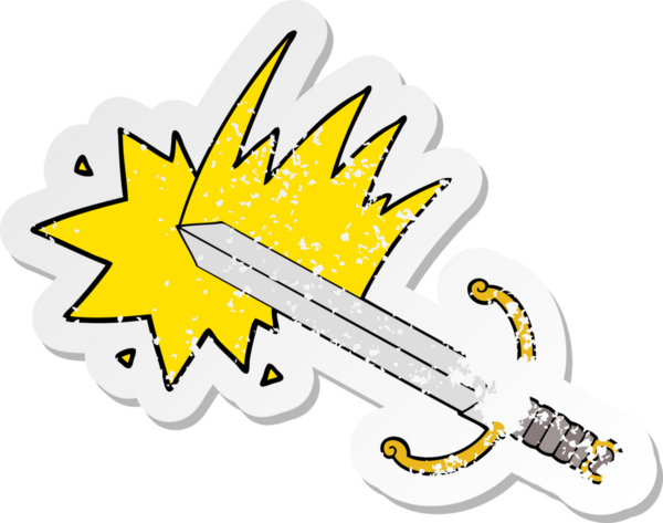 Bir insan tarafından çizilmiş sallanan bir karikatür kılıcının sıkıntılı çıkartması.