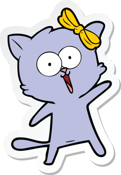 Bir insan tarafından çizilmiş çizgi film kedisinin çıkartması.