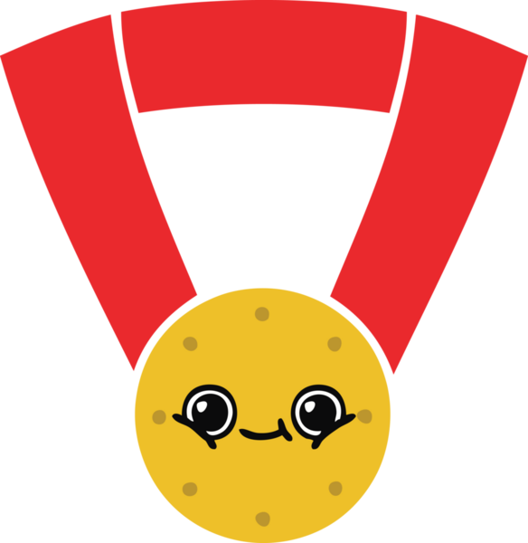 Bir insan tarafından çizilmiş altın madalyanın düz renkli retro karikatürü