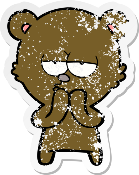 Bir insan tarafından çizilmiş sıkılmış bir ayı çizgi filminin sıkıntılı çıkartması.