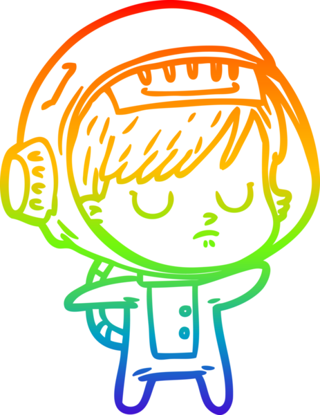 Gökkuşağı gradyan çizgi çizimi bir insan tarafından çizilmiş astronot bir kadın.