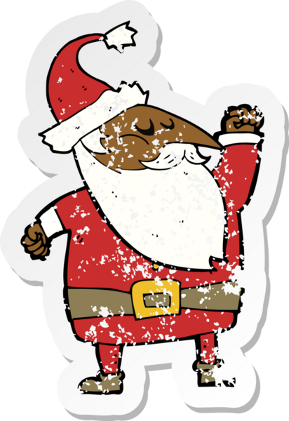 Bir insan tarafından çizilmiş havayı yumruklayan bir Noel Baba çizgi filminin gerilimli retro çıkartması.