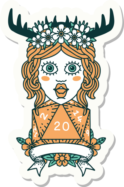 Bir insan tarafından çizilmiş 20 rulo doğal bir Druid çıkartması.