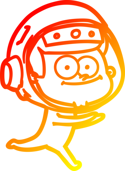 Bir insan tarafından çizilmiş mutlu bir astronot çizgi filminin sıcak gradyan çizimi