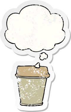 Düşünce baloncuklu kahveyi insan tarafından çizilmiş yıpranmış bir çıkartma gibi düşün.