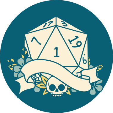 Retro Dövme Biçimi Doğal Bir d20 zar bir insan tarafından çizildi